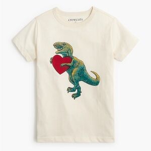 J Crew Kids Cream Tee with Green Dinosaur and Red Heart